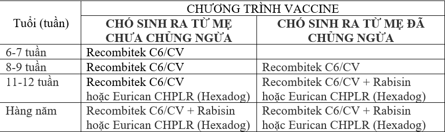 lịch tiêm phòng bệnh carre